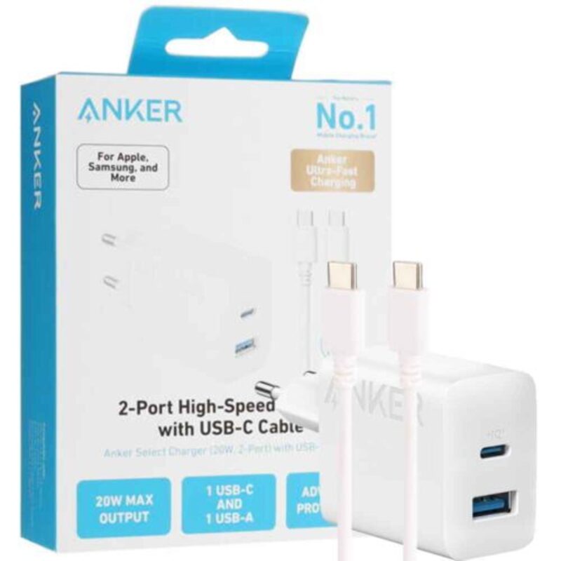 شارژر دیواری 20 وات انکر مدل B2348 به همراه کابل USB-C به طول 1.5 متر شارژر دیواری 20 وات انکر مدل B2348 به همراه کابل USB-C به طول 1.5 متر